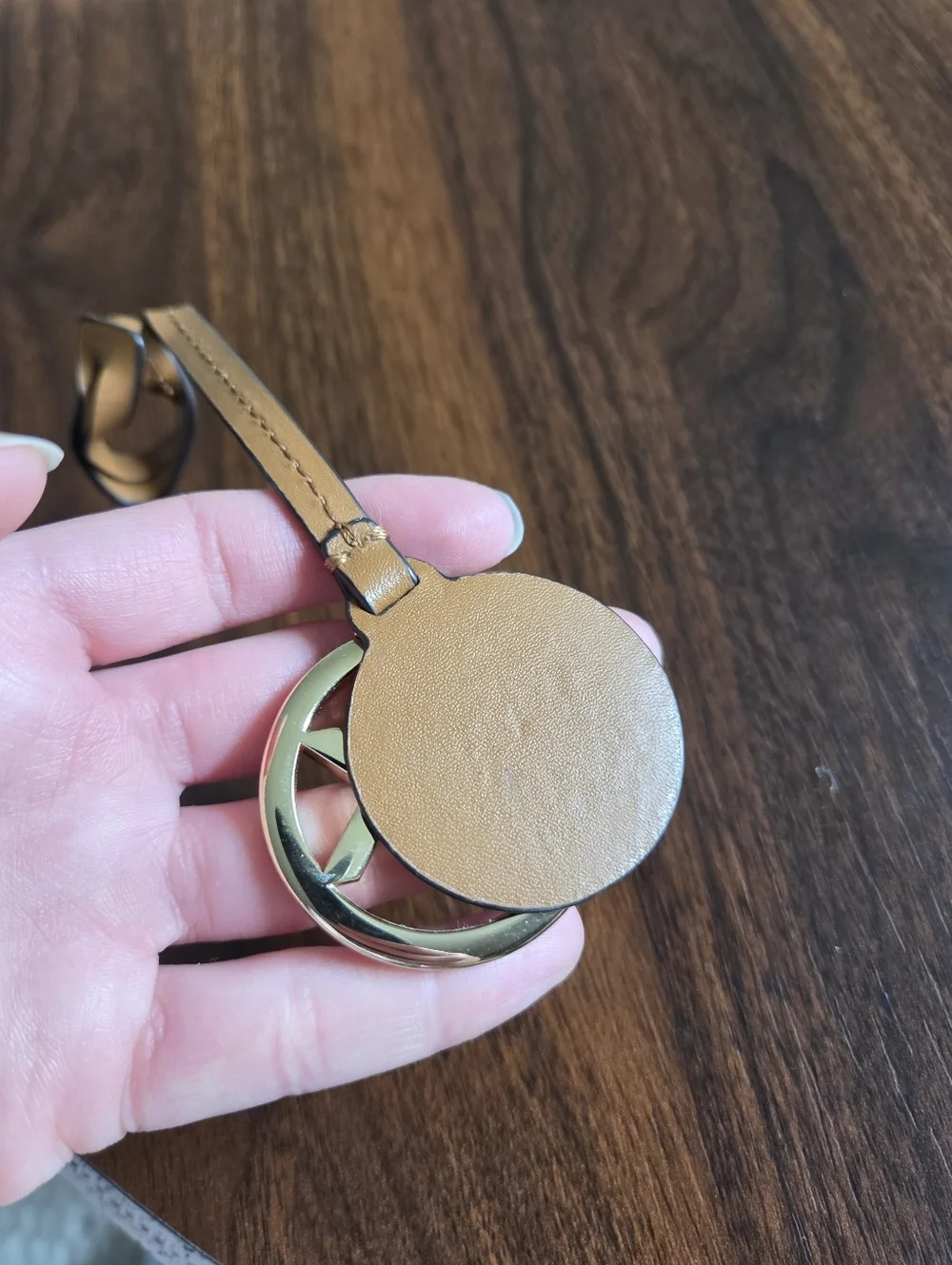 Michael Kors Brown Leather MK Logo Key Bag Charm with Gold Hardware